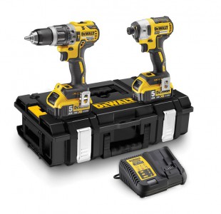 Dewalt DCK266P2 XR 18V Brushless Twin Pack  DCD796 Combi + DCF887 Impact Driver 2 x 5.0Ah Batteries & ToughSystem Case £249.95